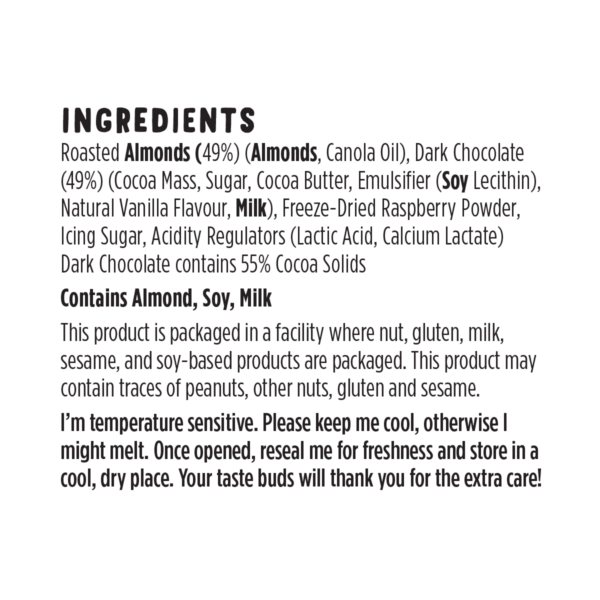 Dark Choc Almond Ingredients