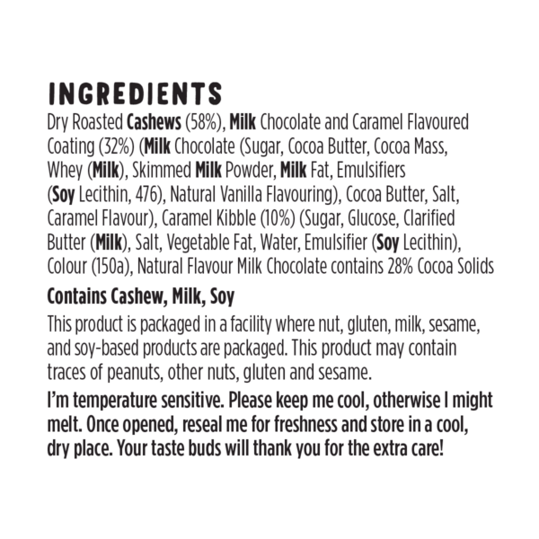Milk Choc Cashew Ingredients