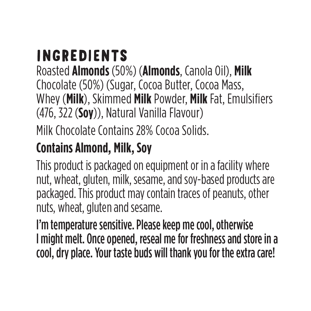 Product skinnymilkchocalmonds ingredients